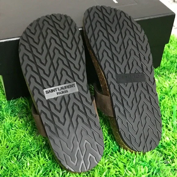 NIB Saint Laurent T Strap Thong Suede and Cork Sandals - Size 37 - Picture 9 of 11